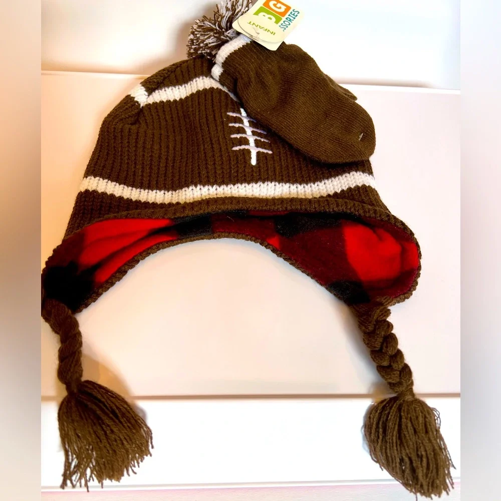 Adorable Football Hat and Mittens by ABG Accessories for Infant.  New with Tags.